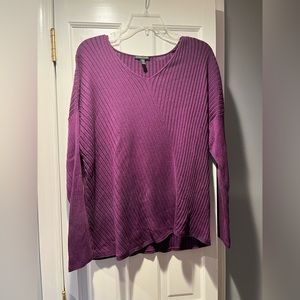 Women’s EILEEN FISHER Purple Ribbed V-Neck Sweater sz M